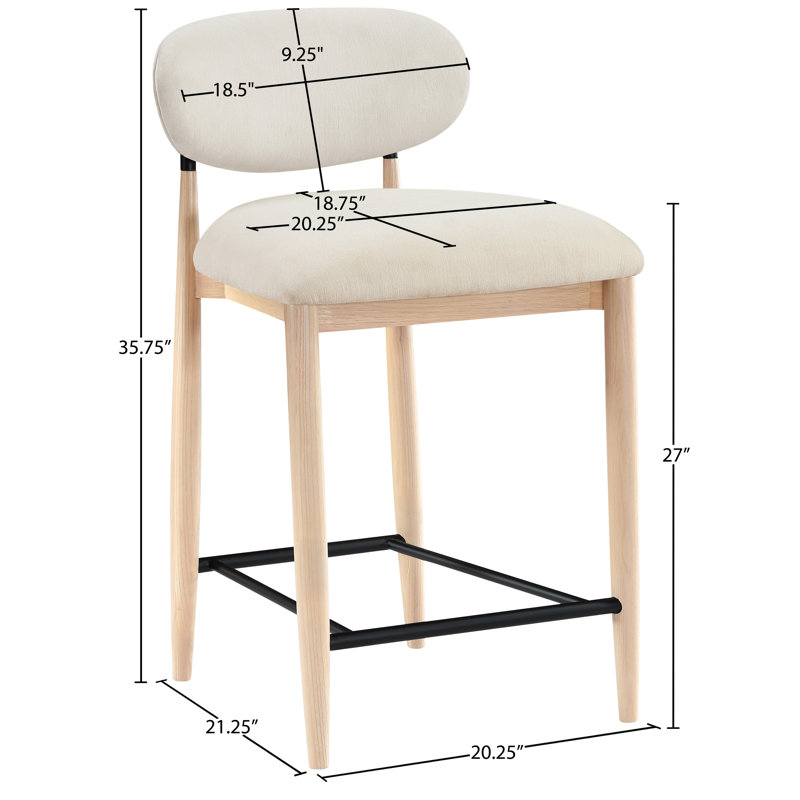 Tabouret en tissu Riccio, Naturel, Fini thermolaqué, Tissu polyester crème