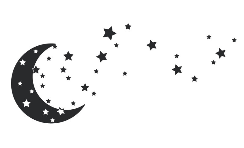 Adhésif décoratif lune et étoiles, Noir, H 30 po x l 65 po x P 0,01 po