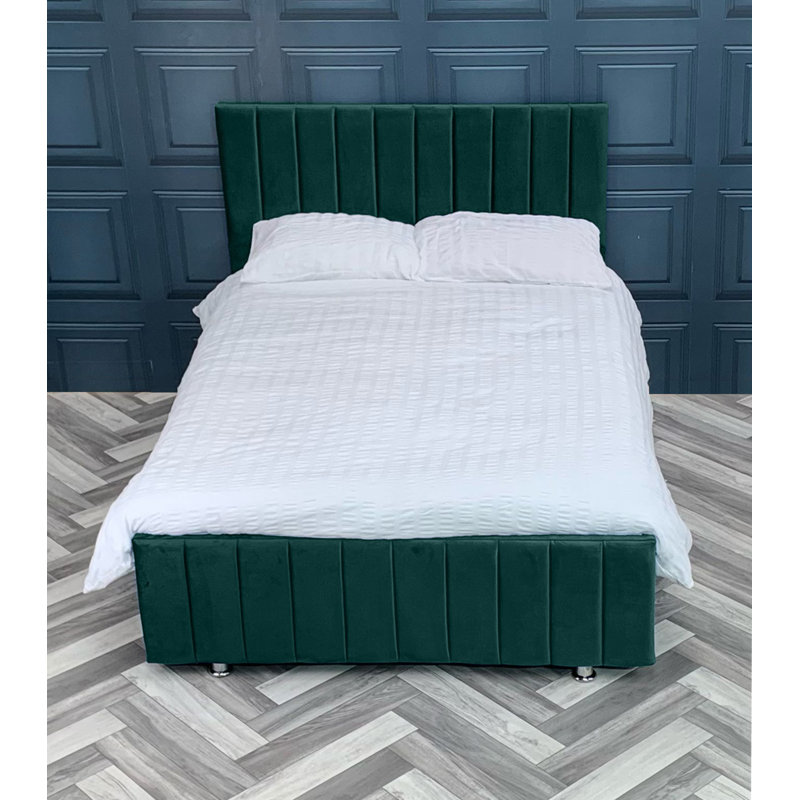 Cheridy Upholstered Velvet Bed, Double (4'6), Teal