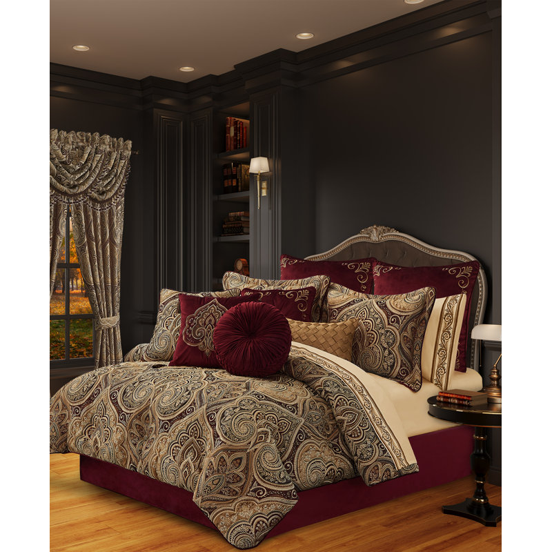 Ensemble d'édredon en polyester Bordeaux, Édredon pour grand lit + 2 taies décoratives sta