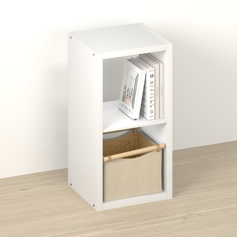 2-Cube Bookcase, Thick Frame, White, White, (2 Shelves) 29.92" H x 15.87" W x 14.57" D