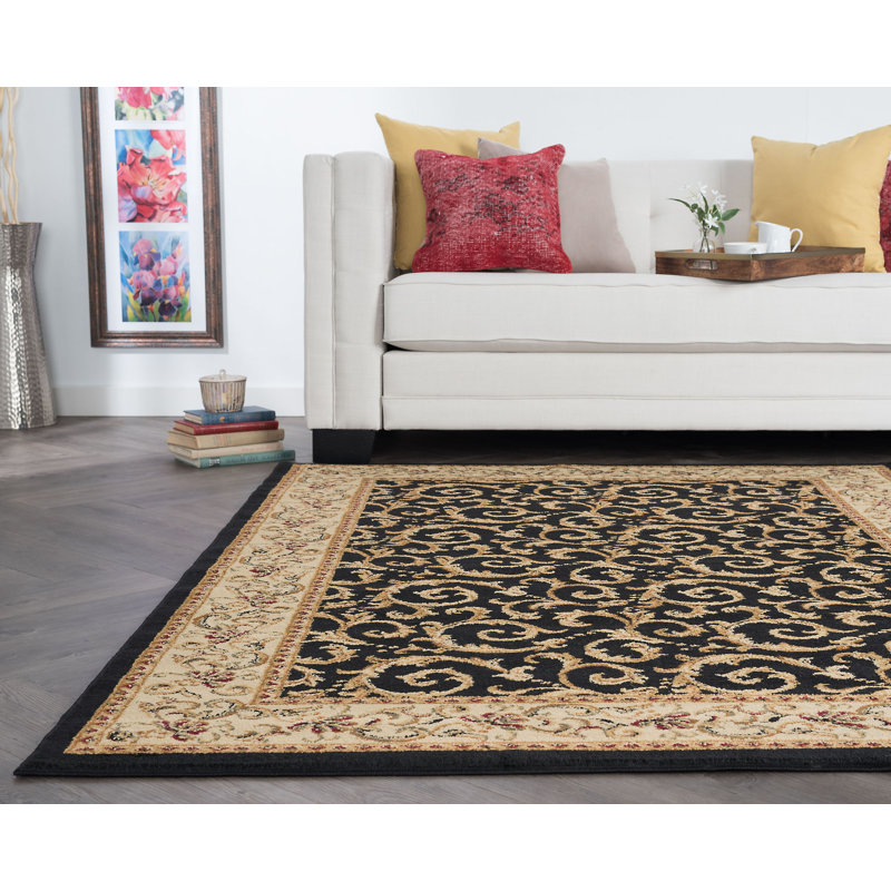 Colette Indoor Black Filigree Rug, Rectangle 5' x 7'