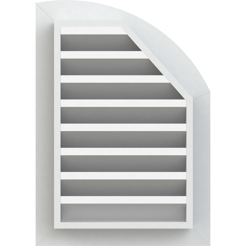 Évent en PVC à pignon rond supérieur gauche avec cadre plat blanc, H 35 po x l 11 po x P 3 po