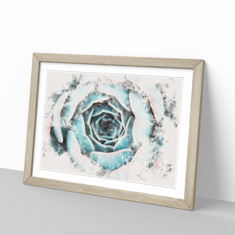 Pink & Green Succulent Plant - Picture Frame Painting Print, Oak Framed, 45cm H x 63cm W x 2cm D