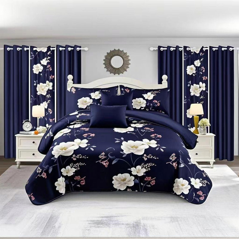 9 pièces dans un sac avec rideaux, grand, bleu marine et blanc, jeté de lit matelassé, couvre-lit, lavable à la machine, cadeau pour mariage et fastival