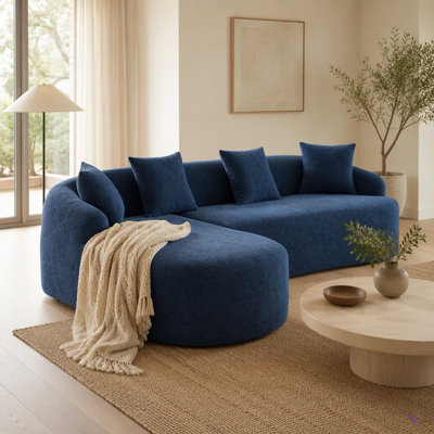 Canapé modulaire en forme de L à compression avec méridienne incurvée, canapé modulaire en chenille sans assemblage, salon à haute densité pour salon.