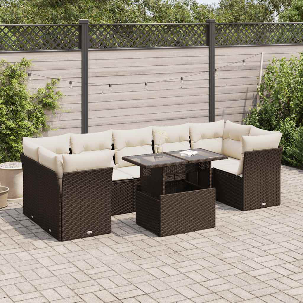 Vidaxl 8-Tlg. Garten-Sofagarnitur Mit Kissen Beige Poly Rattan