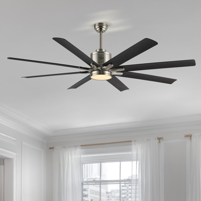 66'' Ceiling Fan with LED Lights, Black with Dark Brown Wood Blades
