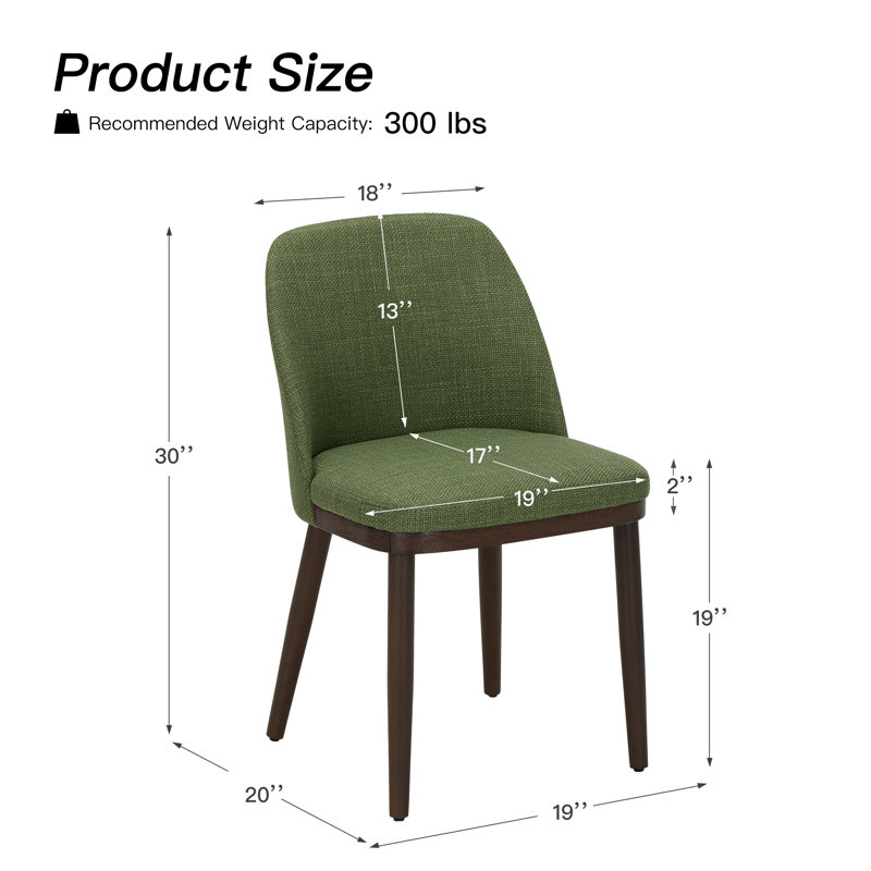 Chaise de salle à manger rembourrée en bois massif, Vert