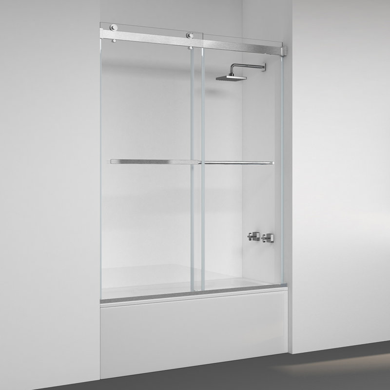 Spezia 60'' - W x 58'' H Double Added Door Frameless Tub Door with, Brushed Nickel