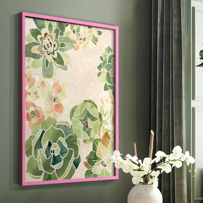 Stained Glass Succulents I Framed Print - Solid Wood