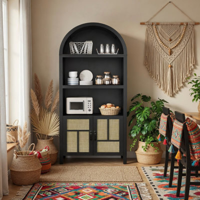 70.2" Tall Arched Rattan Pantry Cabinet with Adjustable Storage