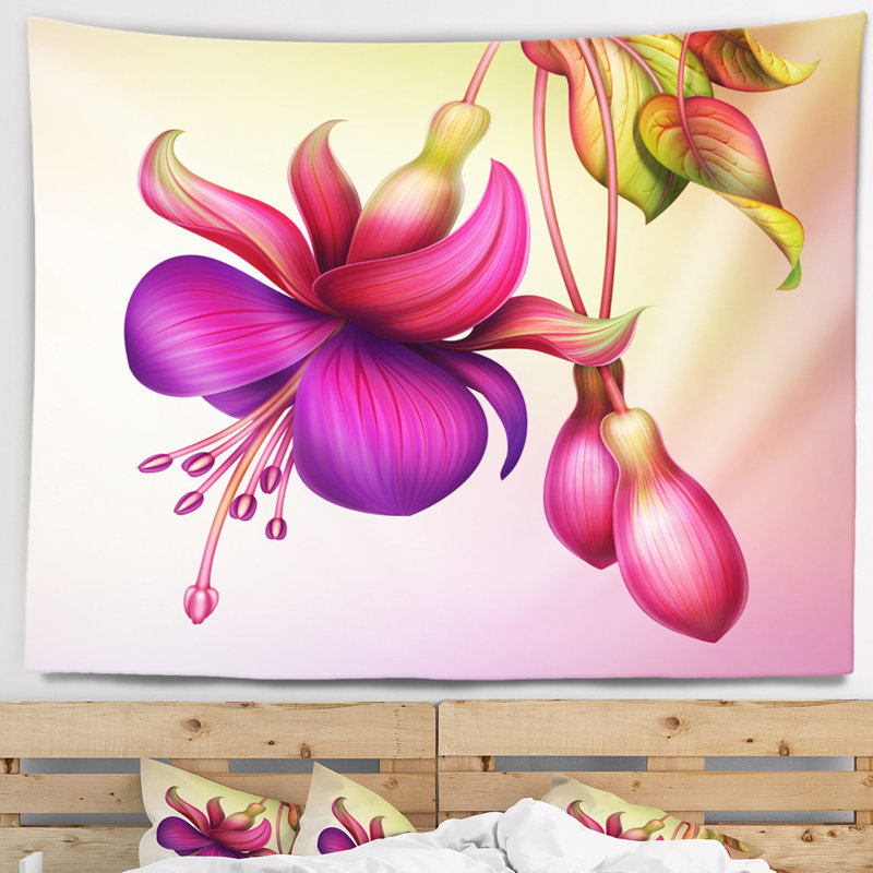 Fuchsia de polyester fleurs avec tapisseries à feuilles avec accessoires suspendus inclus, H 32 po x l 39 po