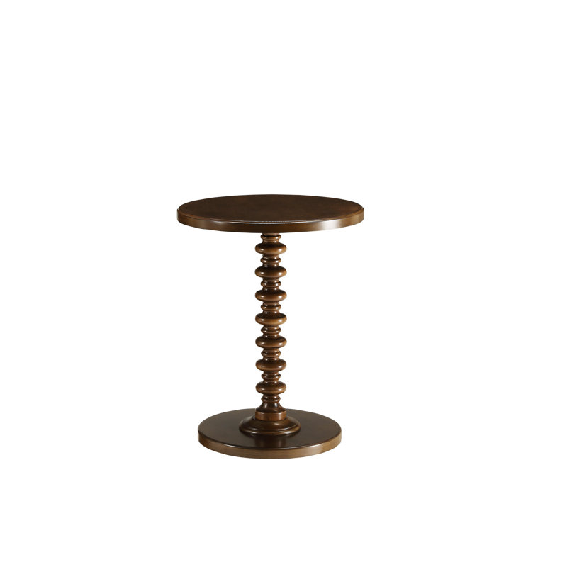 Table d'appoint au fini noyer, piédestal rond, base en bois composite, sans tablier, transitionnel