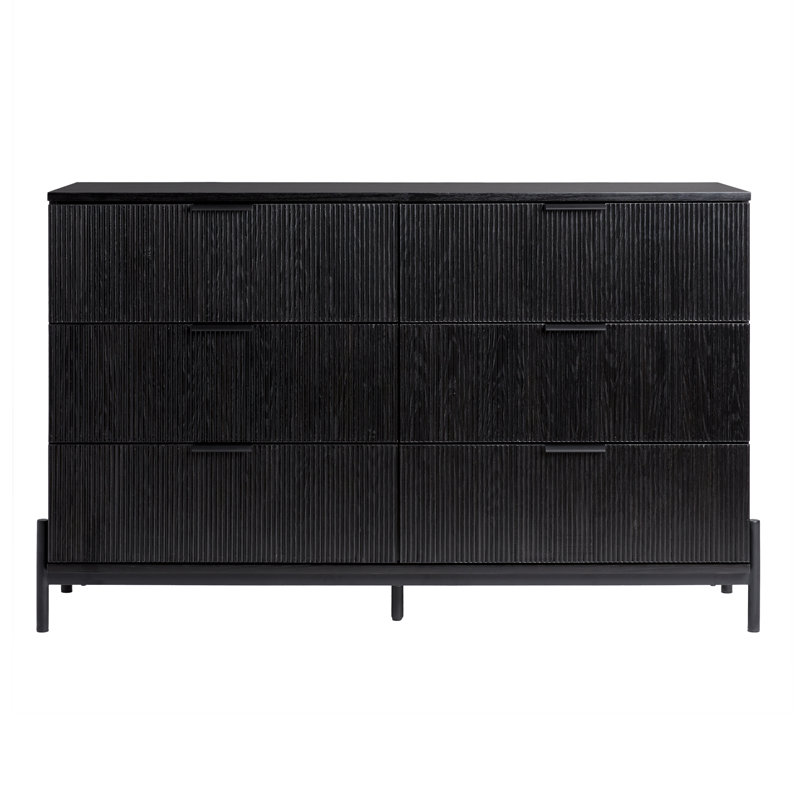 Asho Reeded 6-Drawer Double Dresser, Black