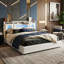 PU Leather Ottoman Bed, RGB LED Storage Headboard & USB-C Charging, European Double (140X200cm) & King (160X200cm) -23355344-23355345
