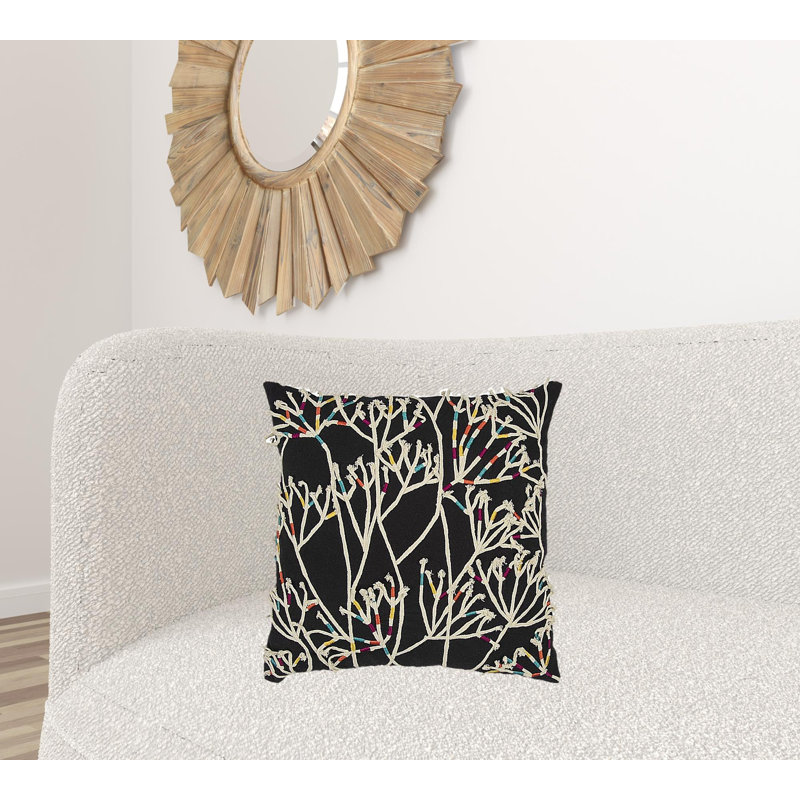 Black Cream Impressionistic Branch Throw Pillow