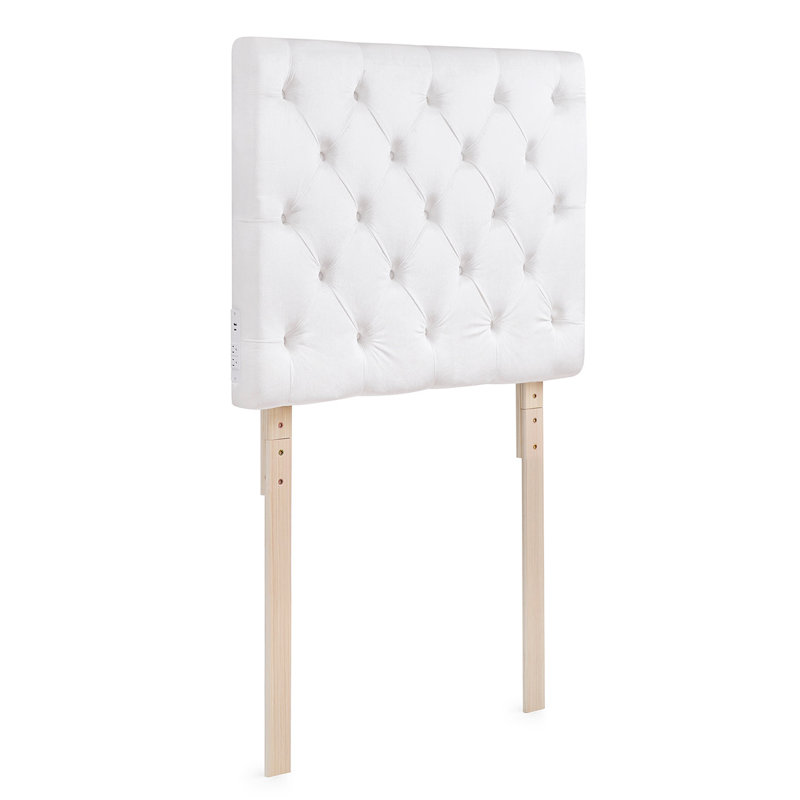Tufted Velvet Plush Left Side Outlet Headboard with Legs - White