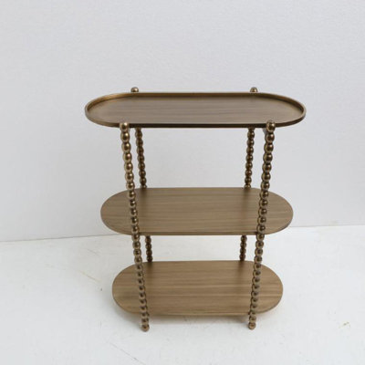 Narrow Entryway Table, 3-Tier Antique Oval Small Console Table with Antique Bronze Finish, Skinny Gold Side Table with Open Storage for Hallway, Behind Couch, Living Room