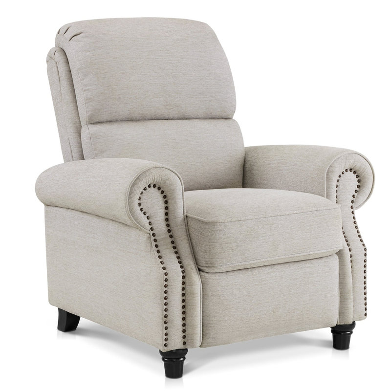 Pushback Recliner Chair, Chenille Upholstered Accent Chairs, Adjustable Reclining Sofa, Beige Chenille