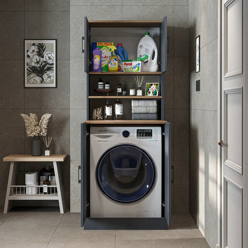 Atria Washing Machine Cabinet with Double Doors,, Anthracite/Oak