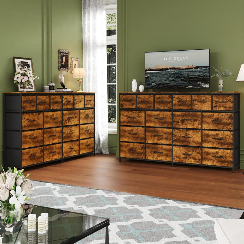  18-Drawer Fabric Dresser for Bedroom - Extra Large Storage Chest - Sturdy Steel Frame, Rustic Brown Finish, Easy Assembly - Ideal for Living Room, Hallway, or TV Stand - Brown
