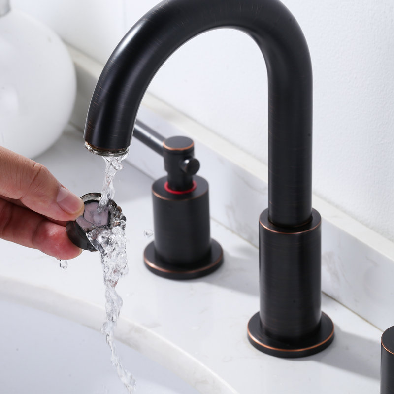 Robinet de salle de bain espacé 8 po à 2 poignées et 3 trous avec bonde escamotable 8 po, Bronze frotté à l'huile
