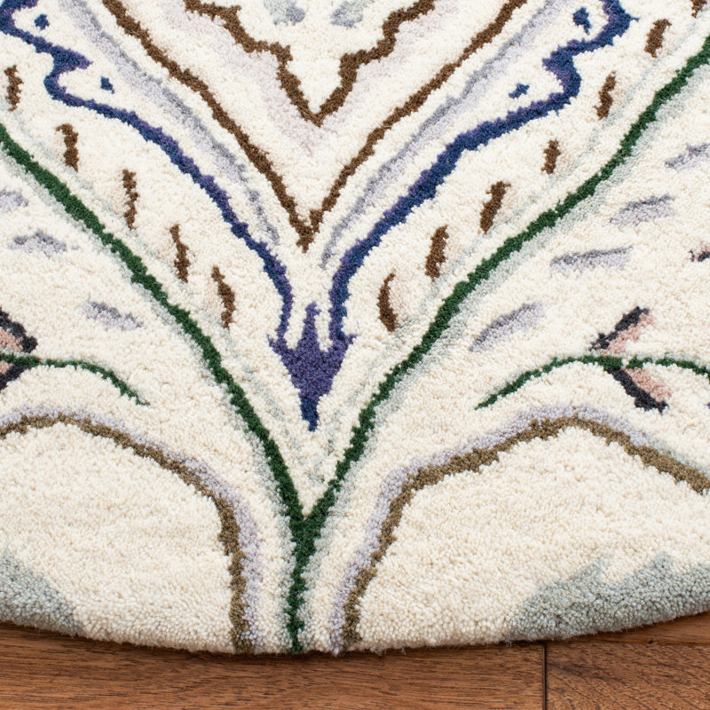 Haryan Hand Tufted Wool Ikat Rug, Round 5'