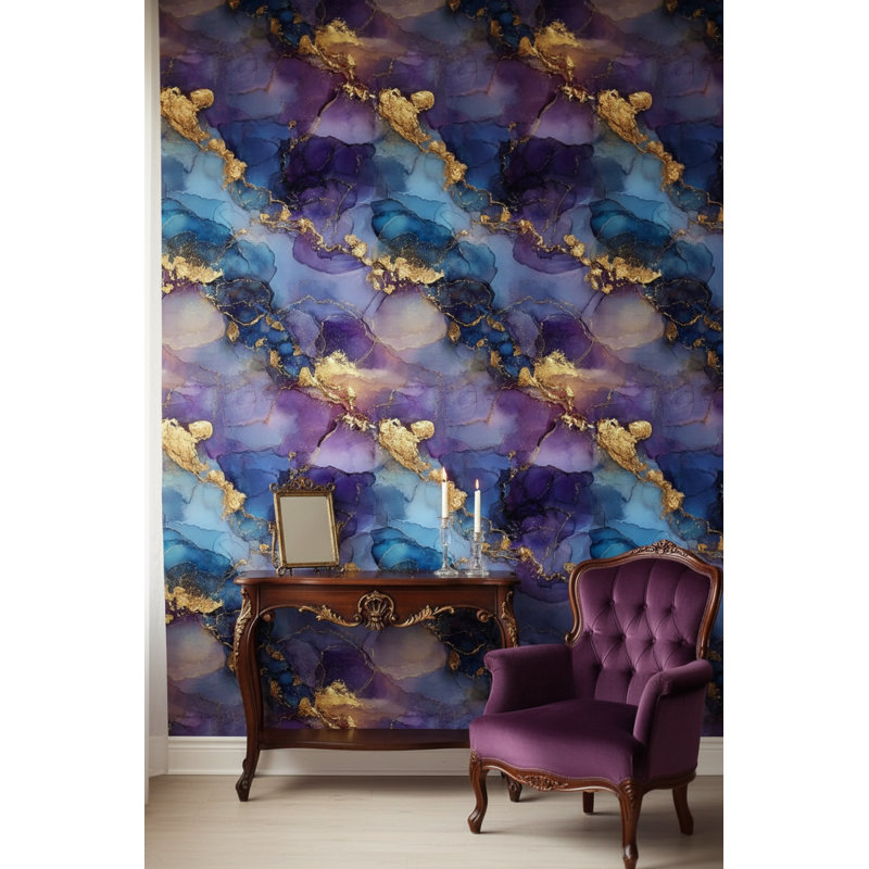 Abstract Marble Wallpaper Blue Gold Wall Mural