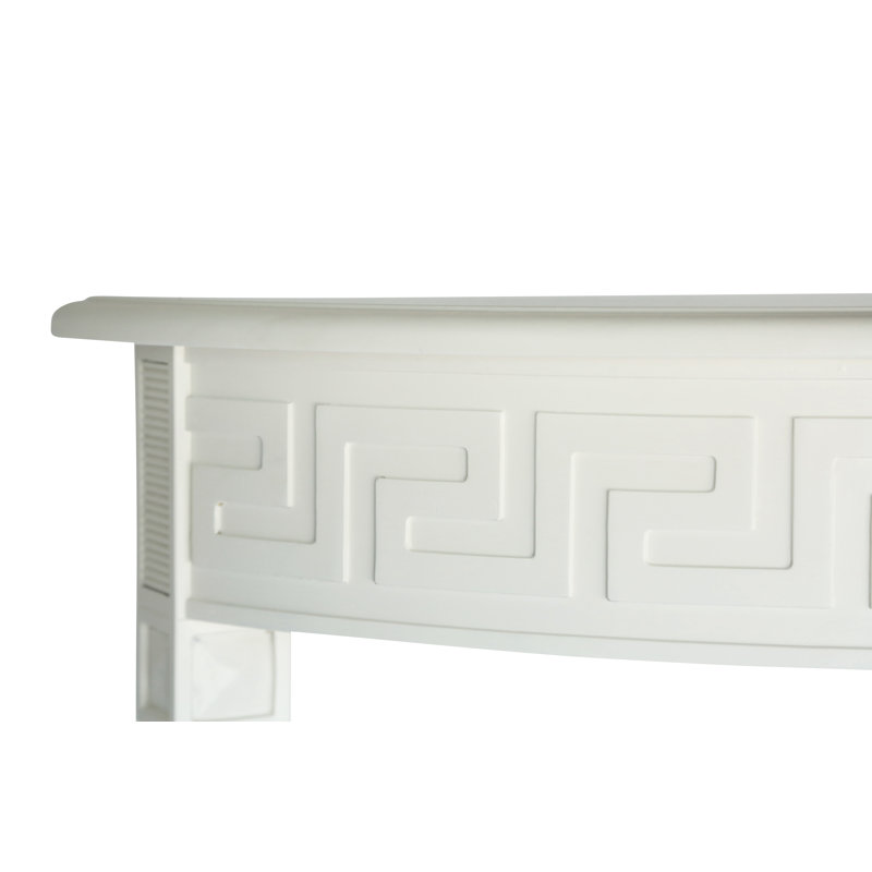 Athena Ivory Mango Wood Demilune Console Table with Greek Key Detail