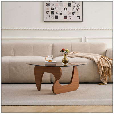Table centrale Century en bois moderne avec plateau en verre élégant, parfaite pour les salons compacts et élégants