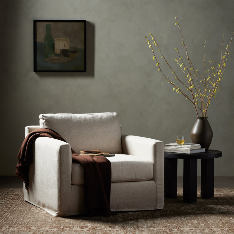 Hampton Slipcovered Swivel Armchair, Antwerp Cafe Linen Blend
