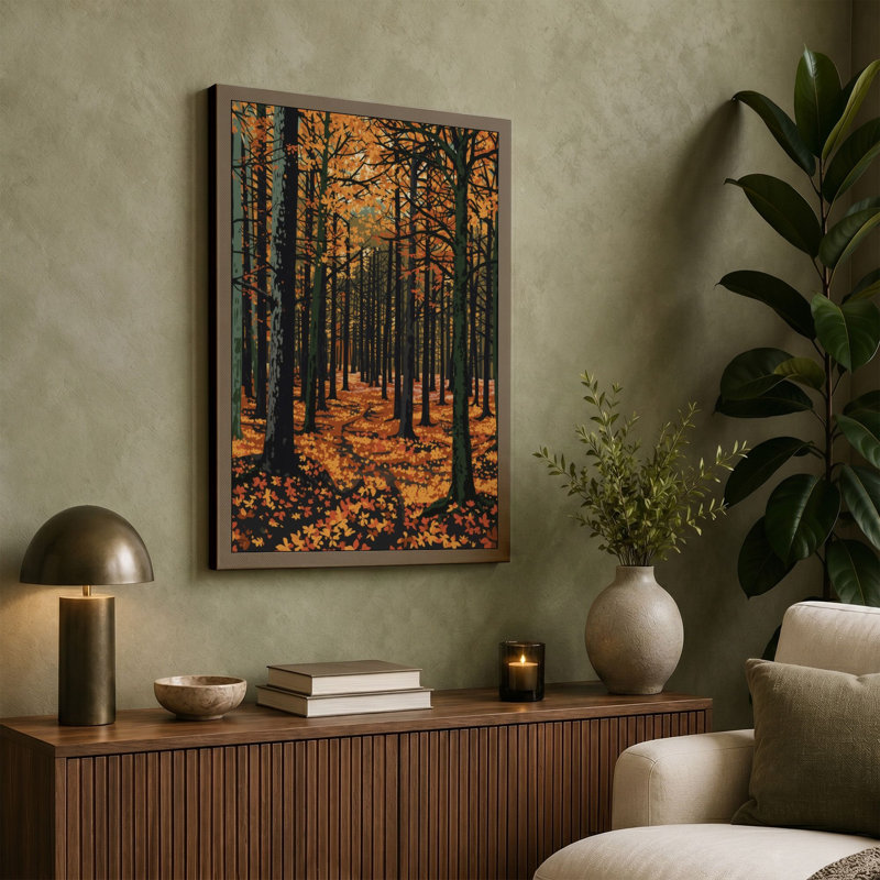 Autumn Forest Path Rustic - Wrapped Canvas, 30x20 - 76.2 x 50.8 cm, Sage Border