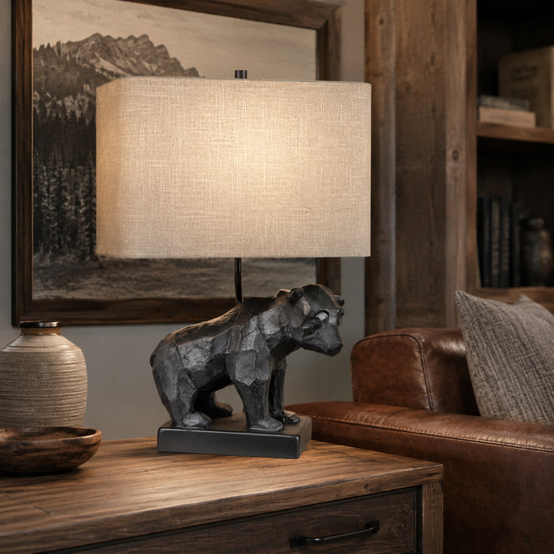 Lampe de table 23,5 po H noir martelé avec abat-jour en lin