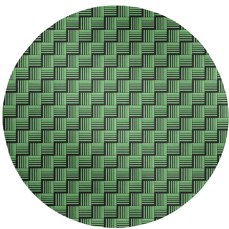 Tapis basketweave rayures vert/noir, Rectangle 3 pi x 5 pi
