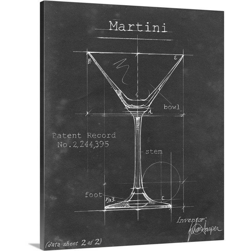 Barware Blueprint V - Reproduction d'art graphique sur toile, Toile tendue, H 20 po x l 16 po x P 1,25 po