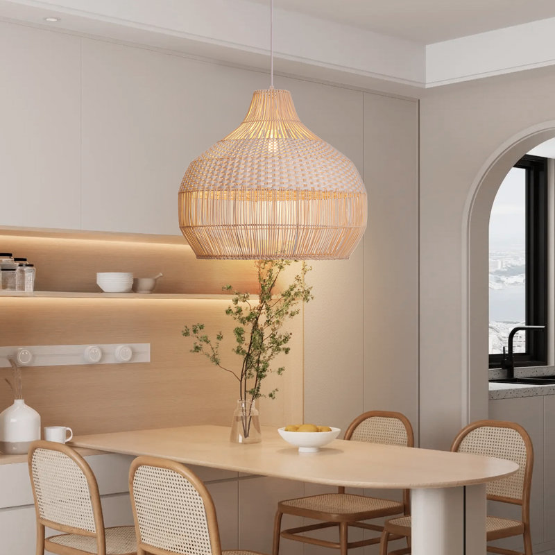 Boho Rattan Pendant Light Fixture for Dining Room