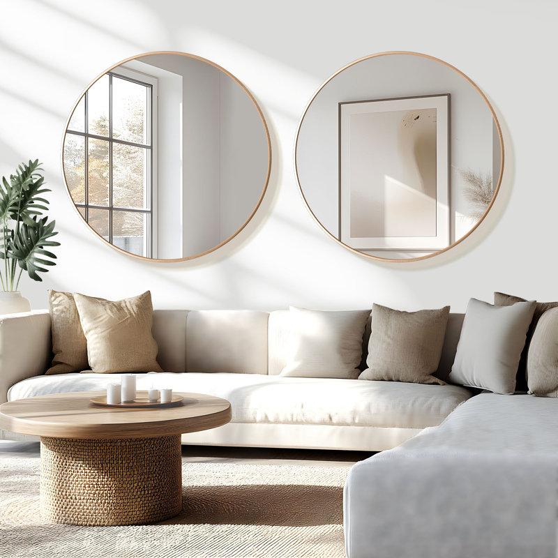 Metal Round Wall Mirrors, Gold, 31" x 31"