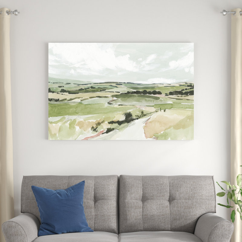 «Rolling Pastures S croquis I» par Victoria Barnes - peinture sur toile tendue, H 32 po x l 48 po x P 1,25 po