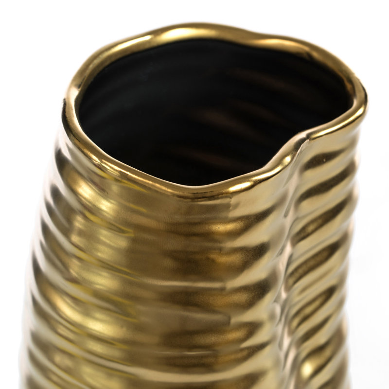 Baftjar 9-Inch Tall Ceramic Bent Melted Modern Style Sculpture Table Centerpiece Flower Vase, a Unique and Decorative Vase in an Elegant Gold Finish, Perfect for Adding Sophistication to Home or Office Décor