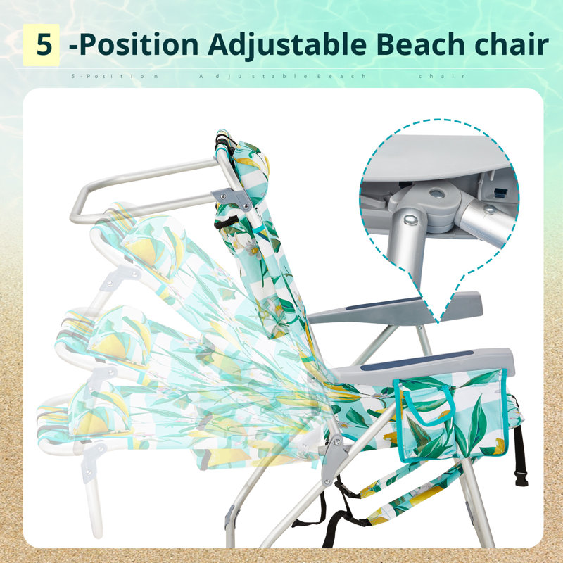 Lemon Pattern Aluminum Folding Backpack Beach Chair, Green