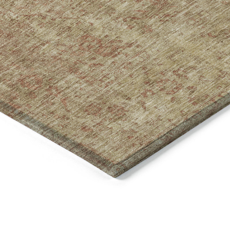 Tapis rond 8 po intérieur rouille et beige lavable