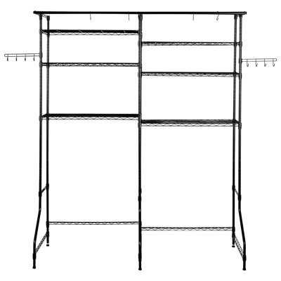 Séchoir à 6 niveaux pour laveuse et sécheuse, étagère de rangement avec tablettes réglables, tringle, crochets, acier au carbone noir, haute stabilité, peu encombrant, rouille portante, stable