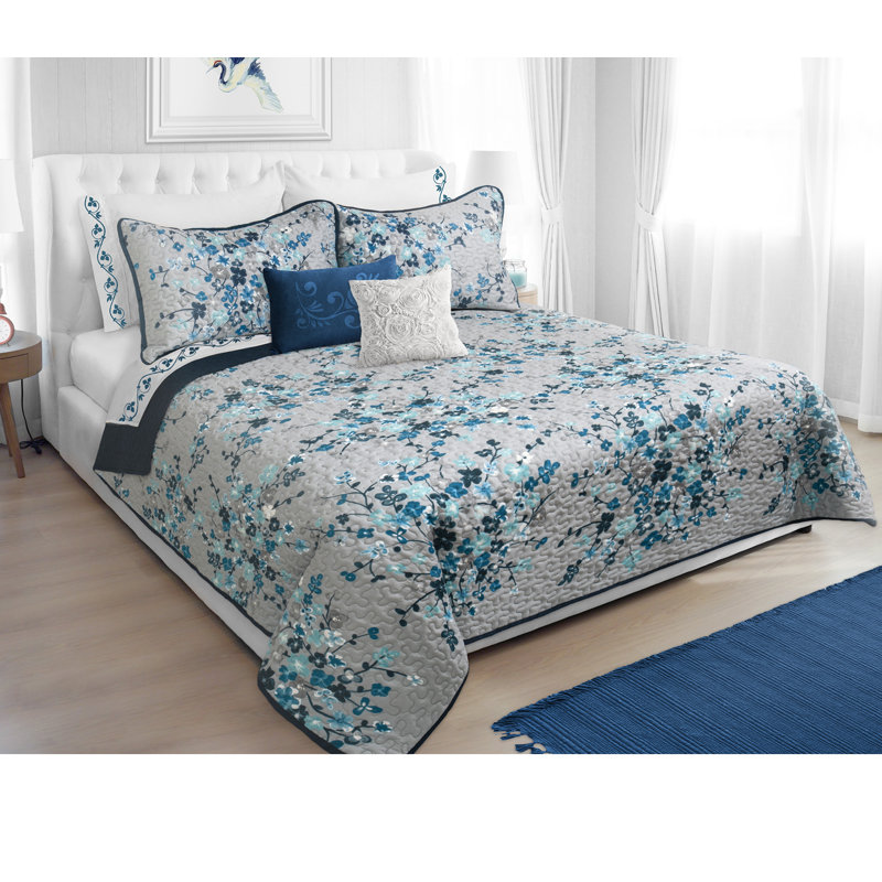  Ensemble de courtepointe réversible en microfibre Willow, Courtepointe grande + 2 taies décoratives