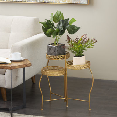 Support pour plante d'intérieur et d'extérieur incurvé en métal à 3 niveaux avec motifs floraux et volutes Orlande