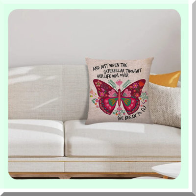 Butterfly Blossom Throw Pillow Cover - Inspiring Gifts for Friends - Cute Colour Flower Decorative Pillowcase for Living Room and Bedroom - She Began to Fly