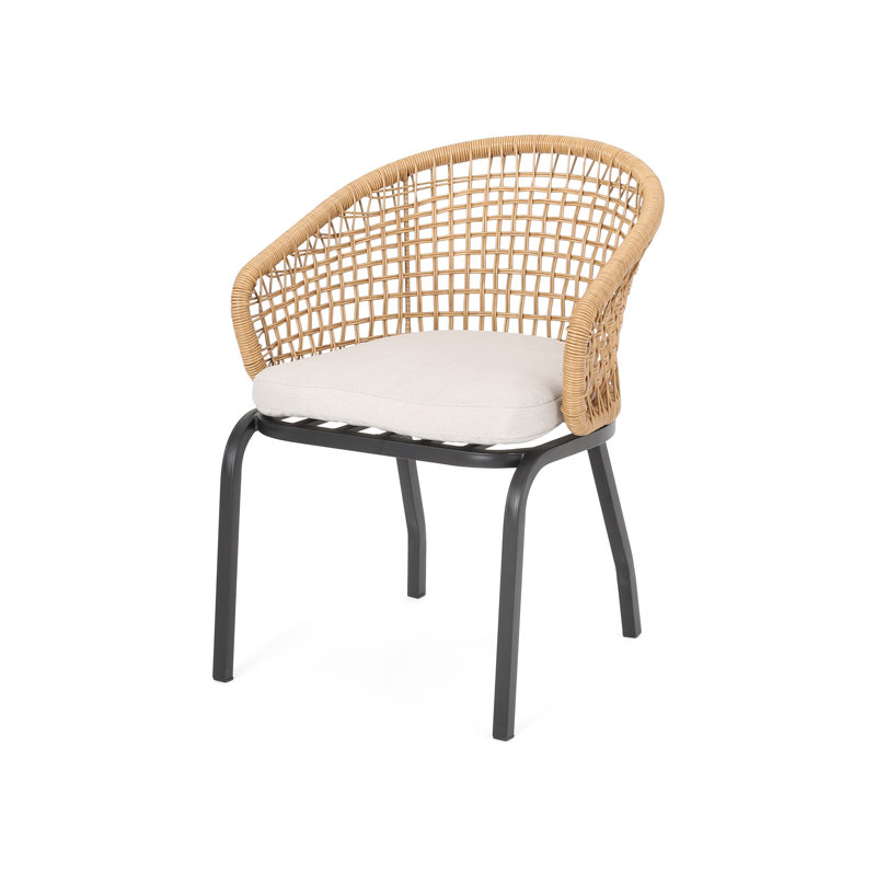 Chaise de jardin élégante - PE brun, support en métal, structure en fer robuste à coussins douillets, coussins