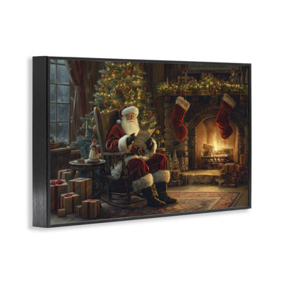 Santa Claus by Fire Black Framed Giclee Art by Imagine It Images