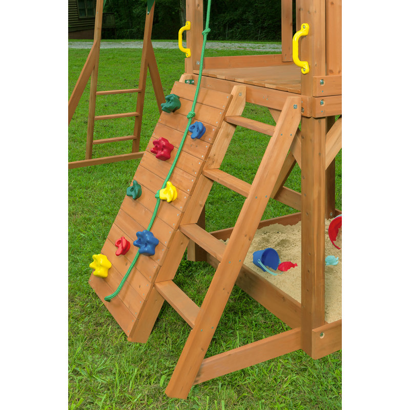 Ensemble de jeu Mountain View avec toit bâche et accessoires multicolores, glissade verte, Pêche