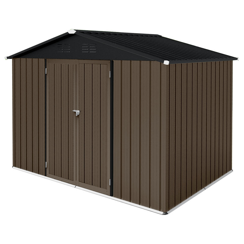 8 pi L 6 pi. D - Remise en métal avec évents en plastique et porte coulissante, remise extérieure en brun et noir (45 pieds carrés)